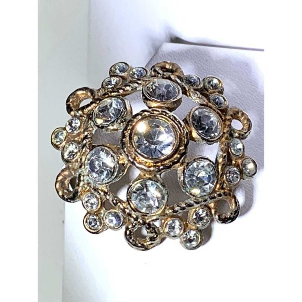 Vintage Rhinestone and Gold Tone Brooch Twisted D… - image 4
