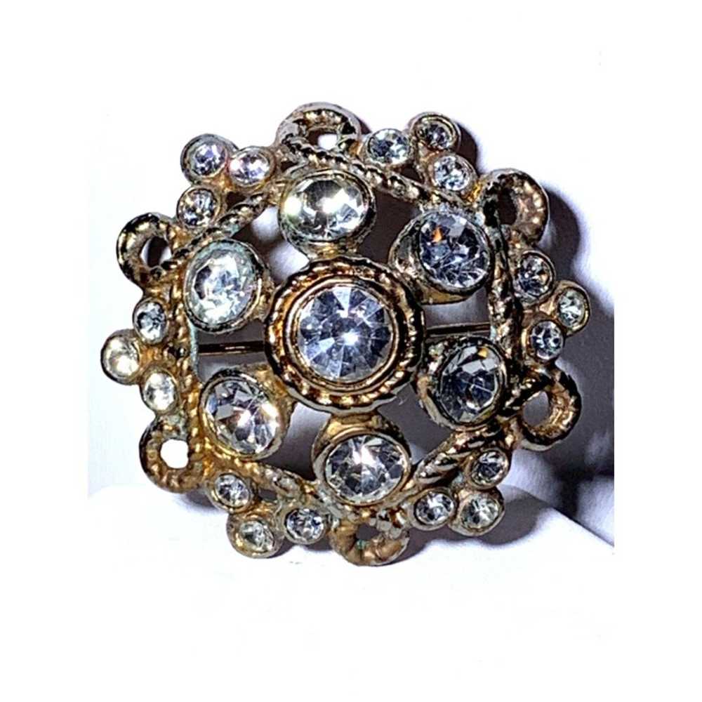 Vintage Rhinestone and Gold Tone Brooch Twisted D… - image 6