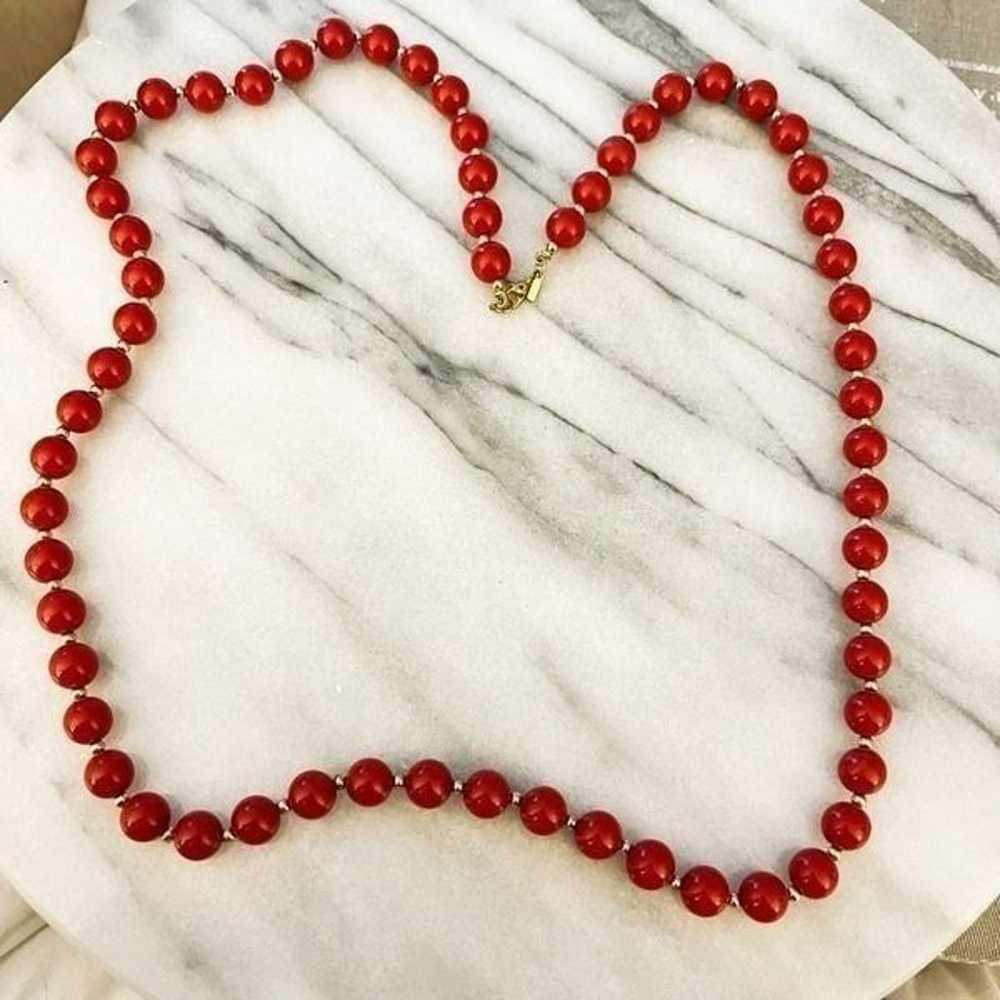 Vintage MCM Monet Beqded Necklace Red Signed Retr… - image 1