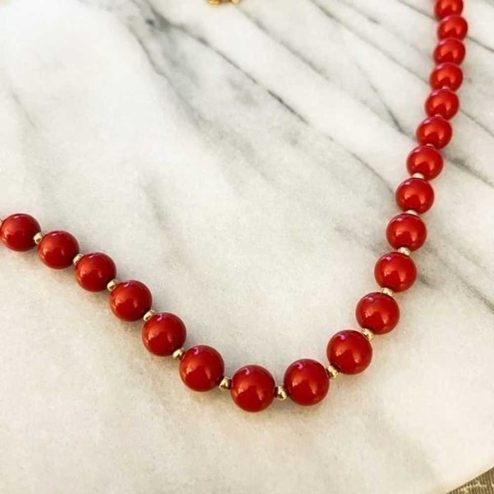 Vintage MCM Monet Beqded Necklace Red Signed Retr… - image 2