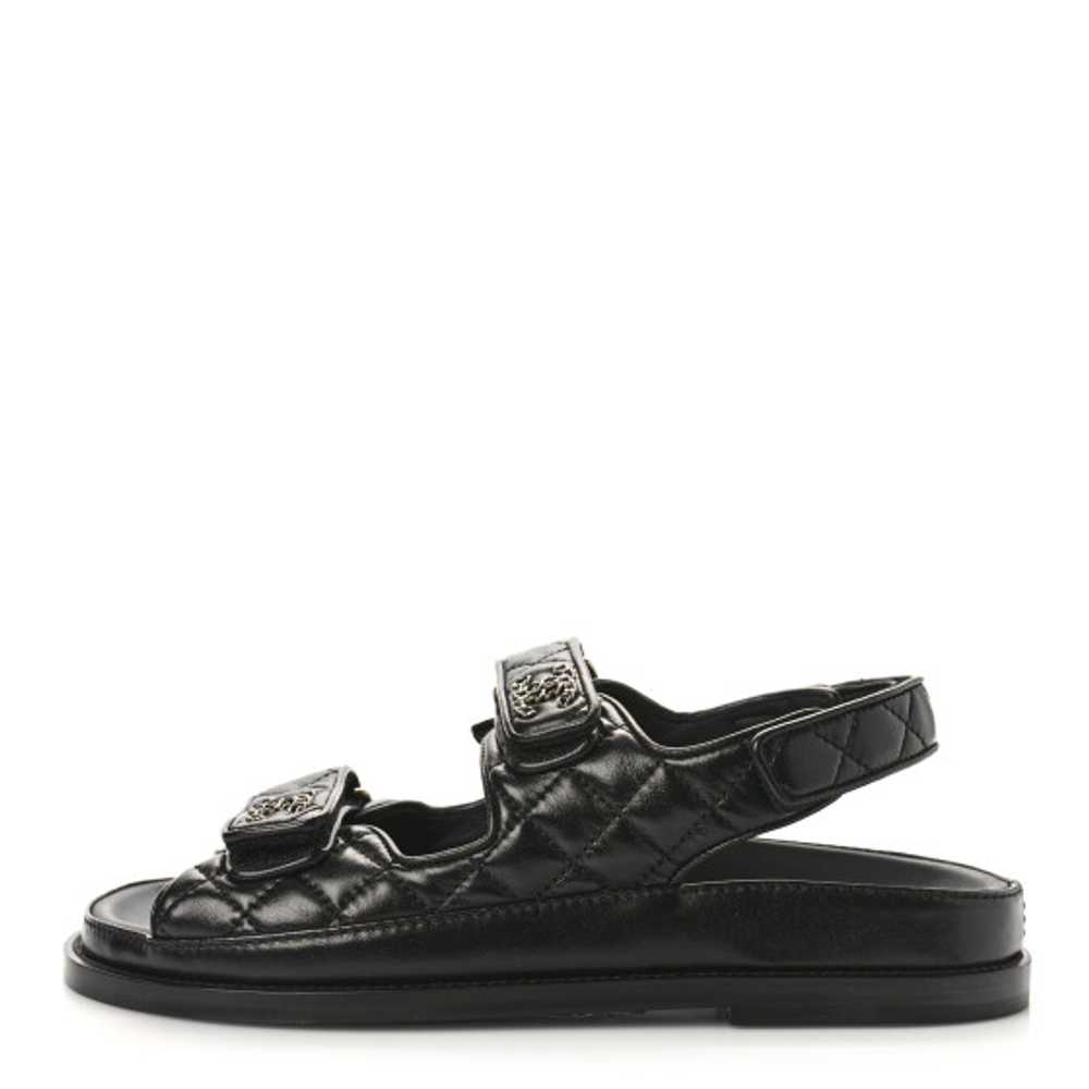 CHANEL Lambskin Velcro Dad Sandals 38 Black - image 1