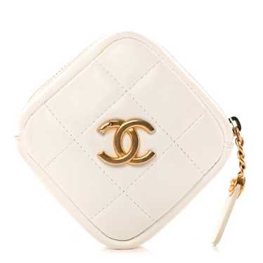 CHANEL Lambskin Quilted Diamond Arm Coin Purse Wh… - image 1