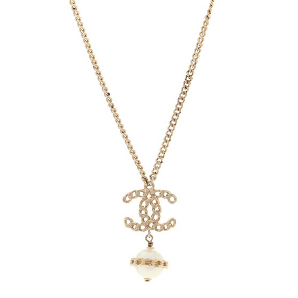 CHANEL Metal Pearl CC Chain Drop Pendant Necklace… - image 1
