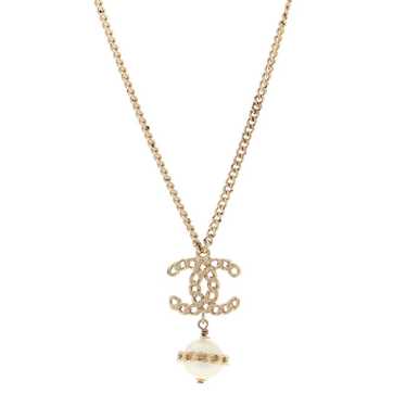 CHANEL Metal Pearl CC Chain Drop Pendant Necklace… - image 1