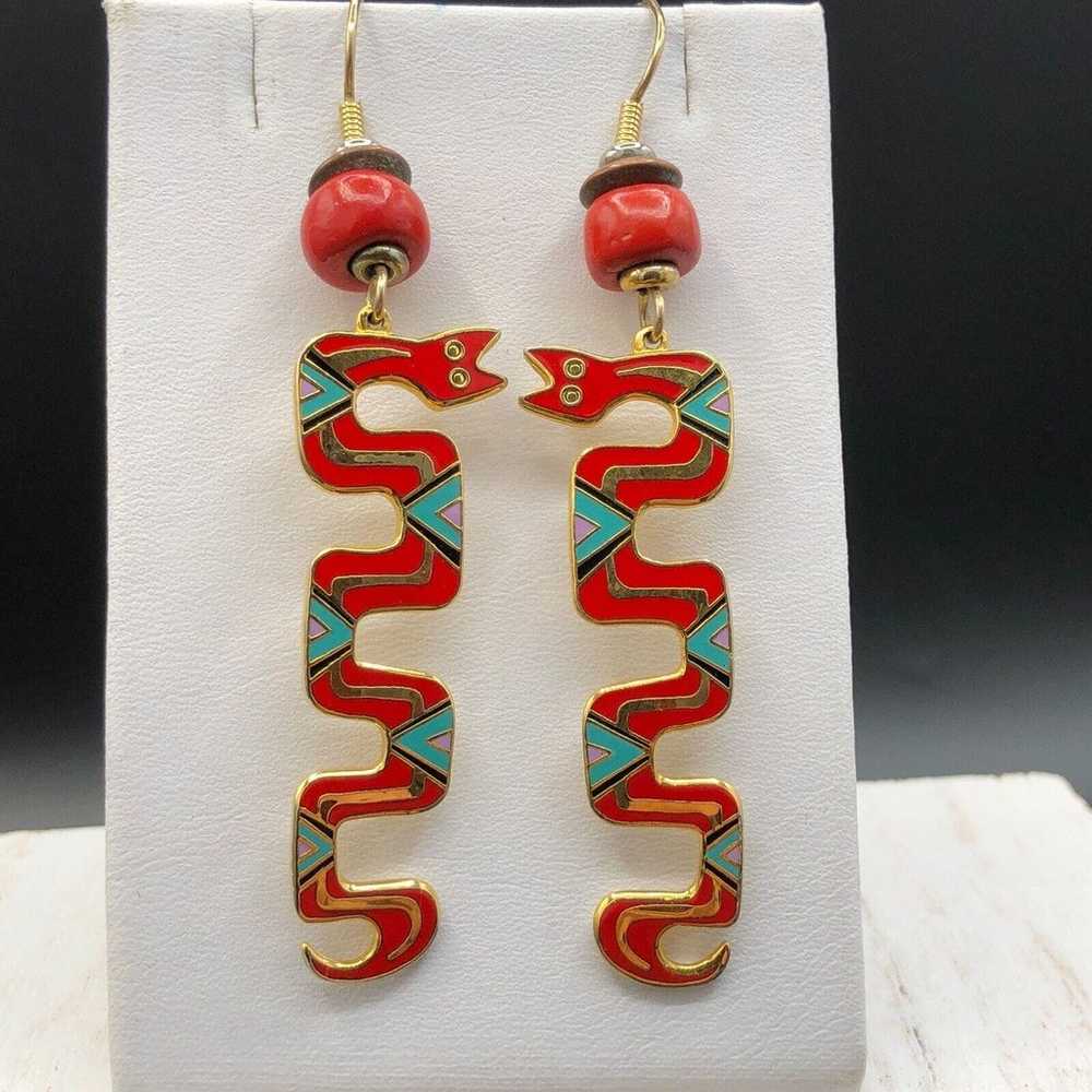 Laurel Burch Earrings 1980s Serpent Spirit Red Bl… - image 2