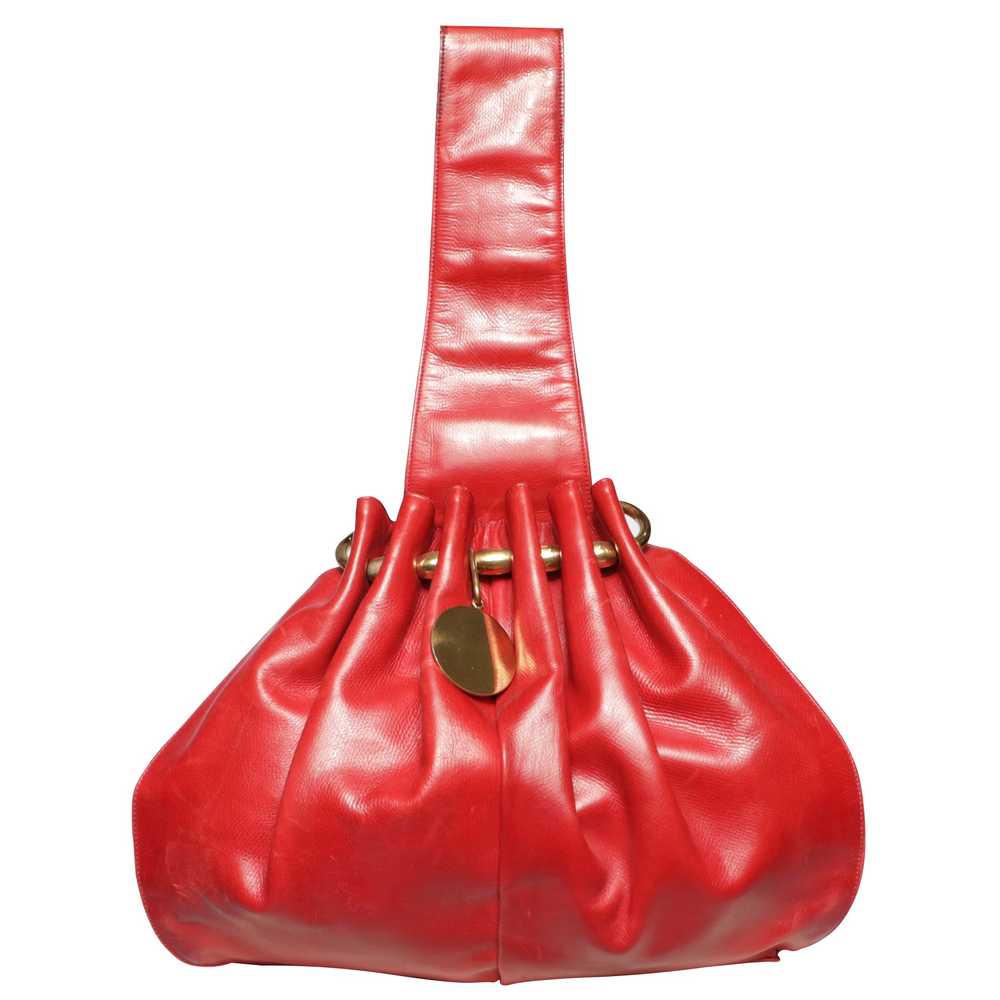 Vintage 1960s Koret Red Leather Trapezoid Pouch B… - image 1