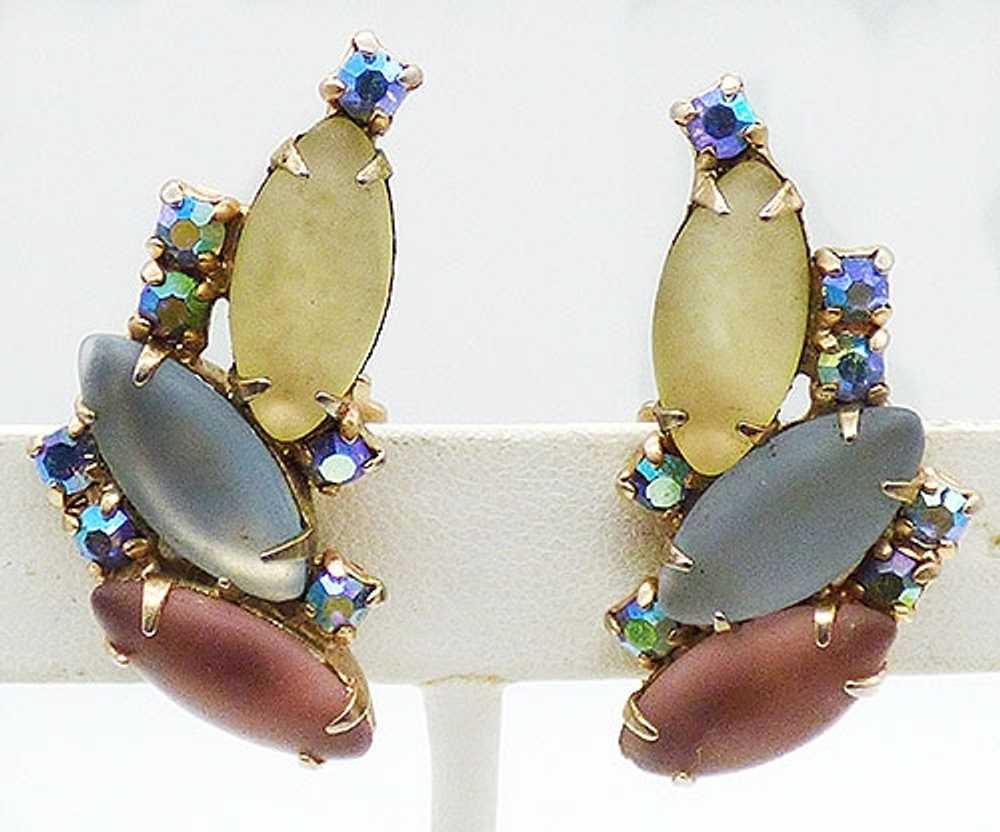 Pastel Satin Glass Navette Earrings - image 2