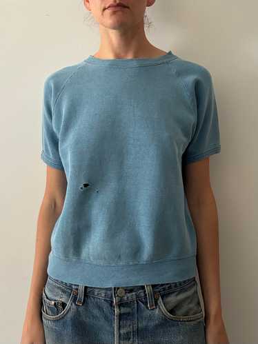60s Blue Faded Short Sleeve Sweatshirt tee - image 1