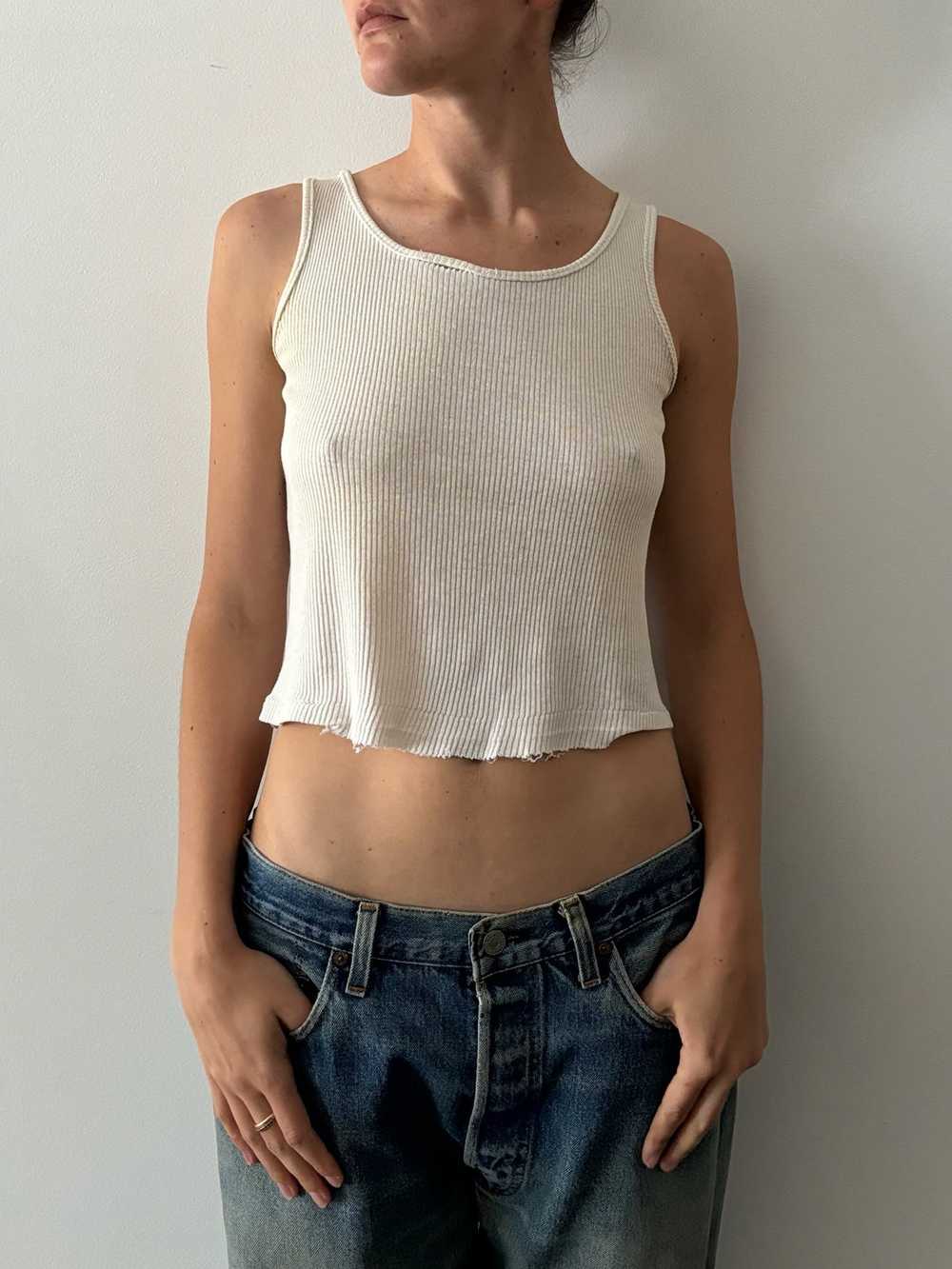 60s Cropped White Tank Top - image 2