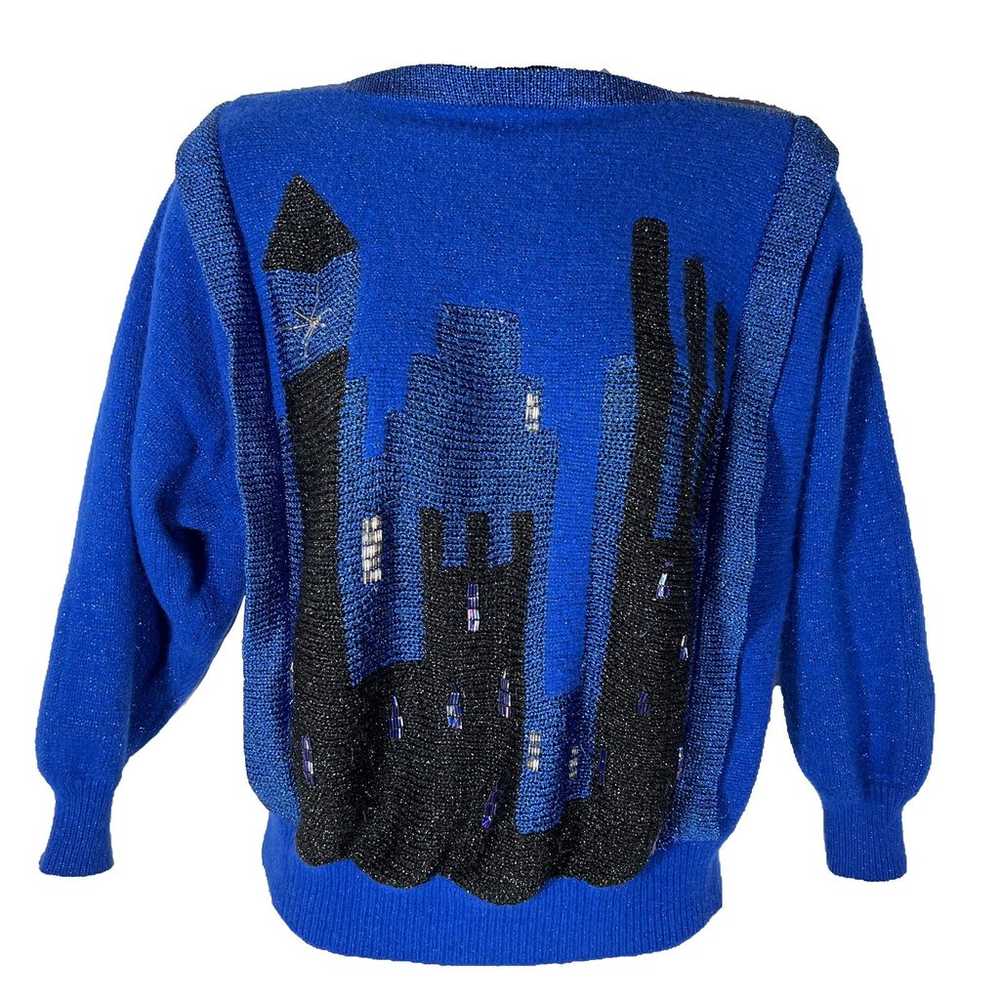 Vintage Jacques Vert Sweater XS Blue Metallic Lam… - image 1