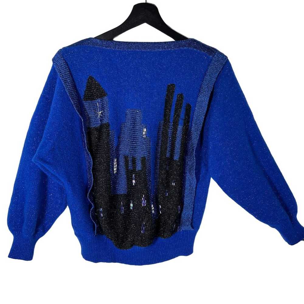 Vintage Jacques Vert Sweater XS Blue Metallic Lam… - image 8
