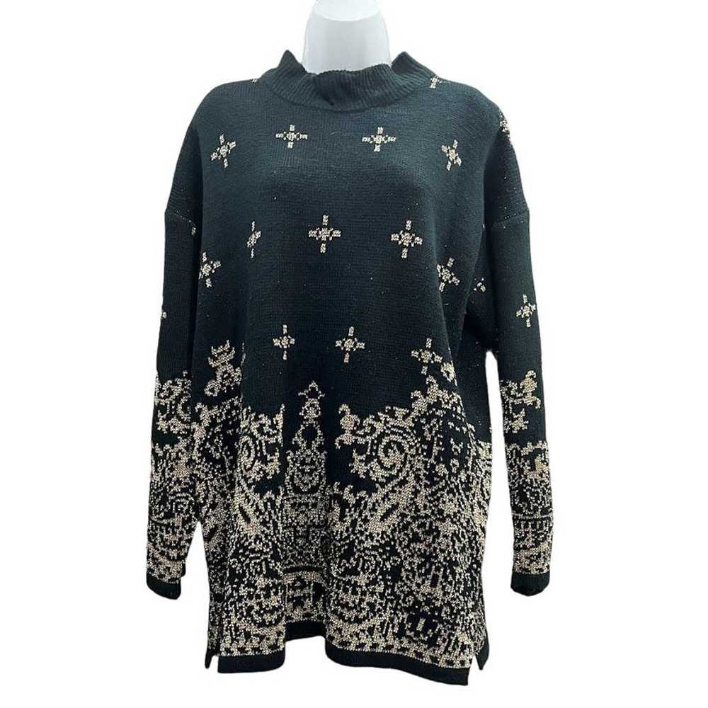 Vintage Sheridan Square Black and Gold Pullover S… - image 1