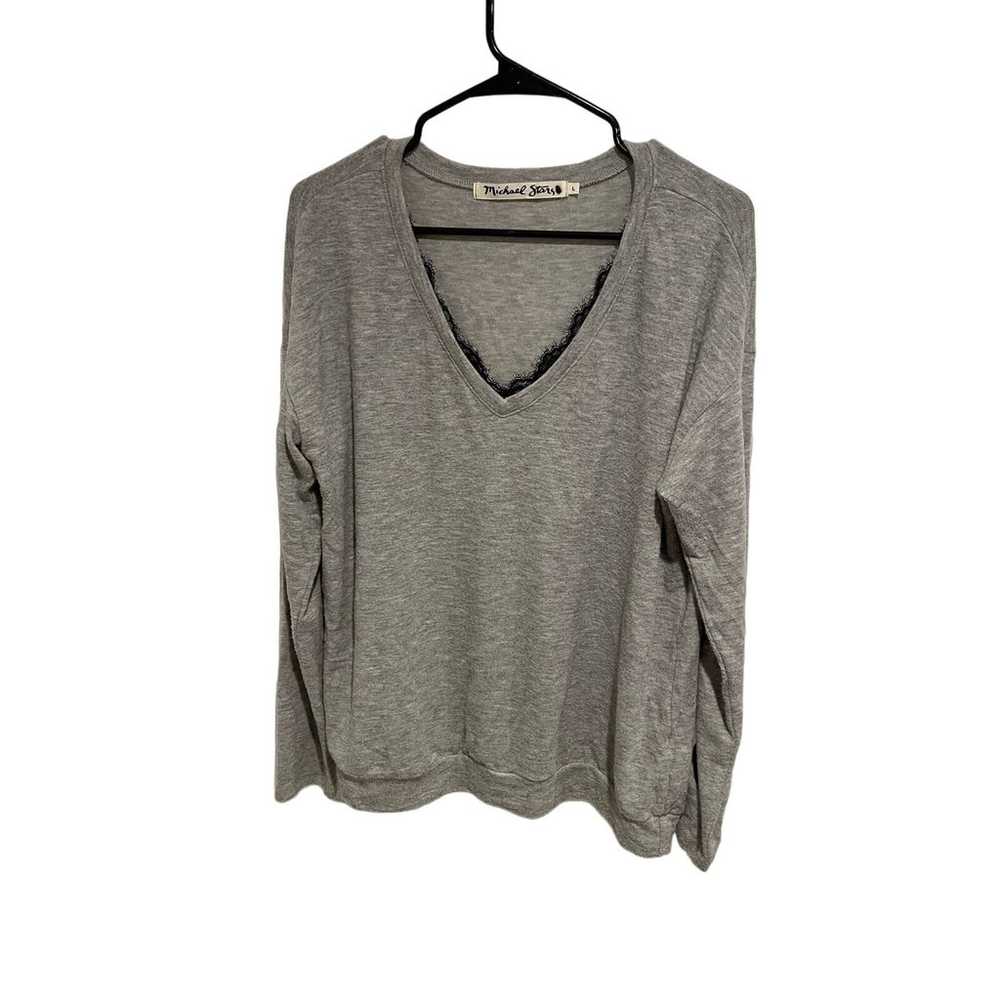 Michael stars vintage gray vneck lace sweater siz… - image 1