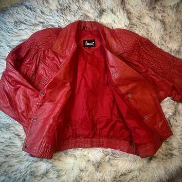 Red Vintage Leather Moto Jacket