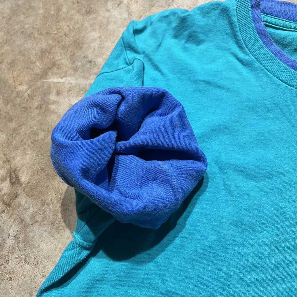 Vintage 90s Fruit of the Loom Blue Double Sleeve … - image 2