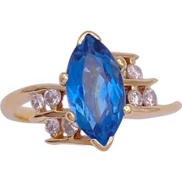 Marquis London Blue Topaz and Diamond Ring 1.53 C… - image 1