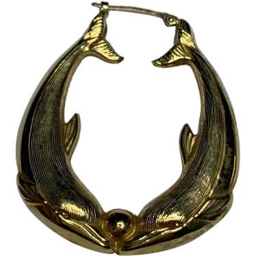 Extra large French 18 K gold Double Dolphin Earri… - image 1