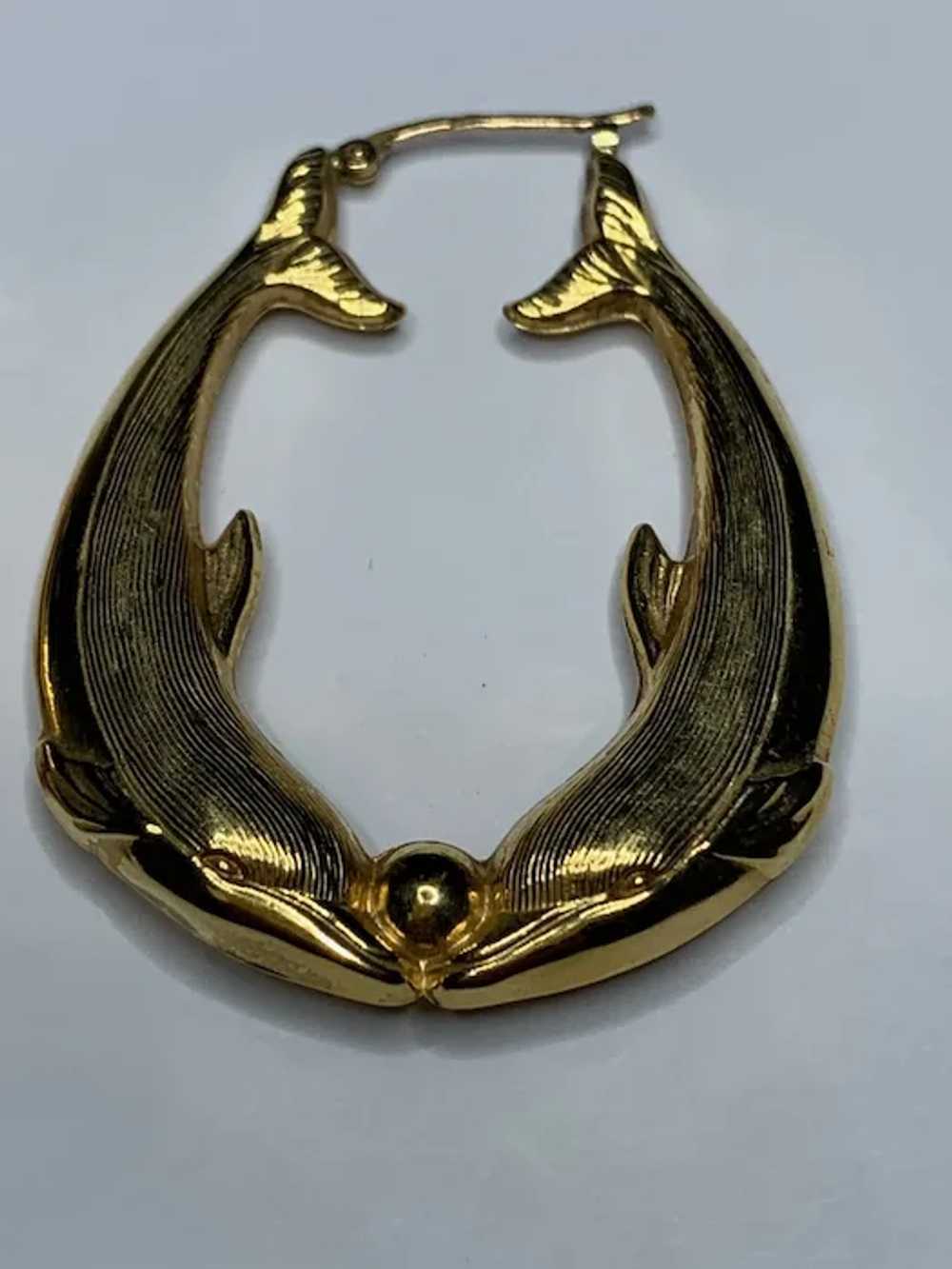 Extra large French 18 K gold Double Dolphin Earri… - image 2