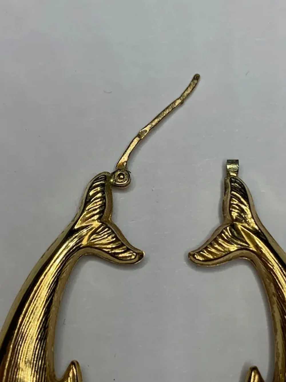 Extra large French 18 K gold Double Dolphin Earri… - image 3