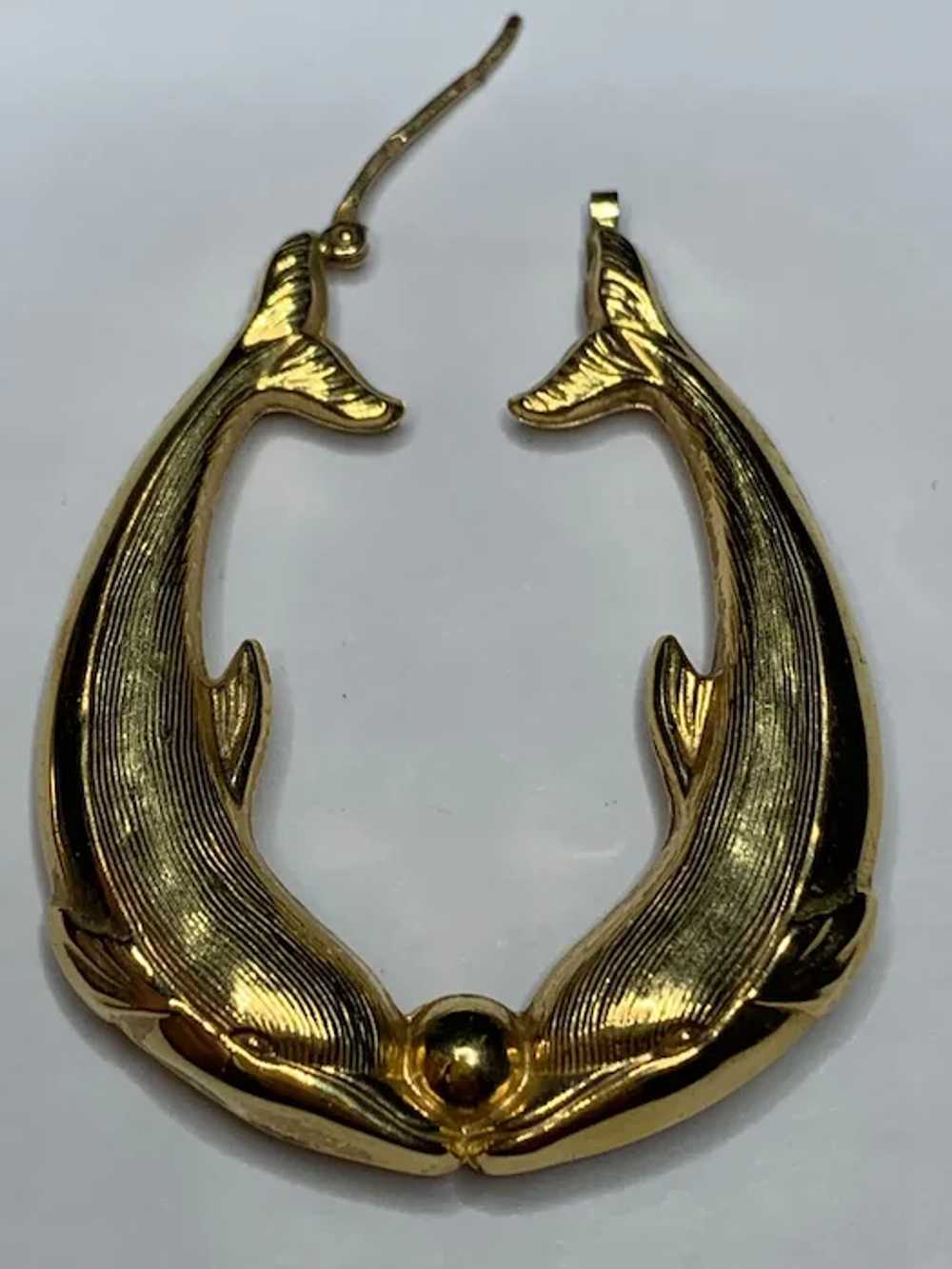 Extra large French 18 K gold Double Dolphin Earri… - image 4