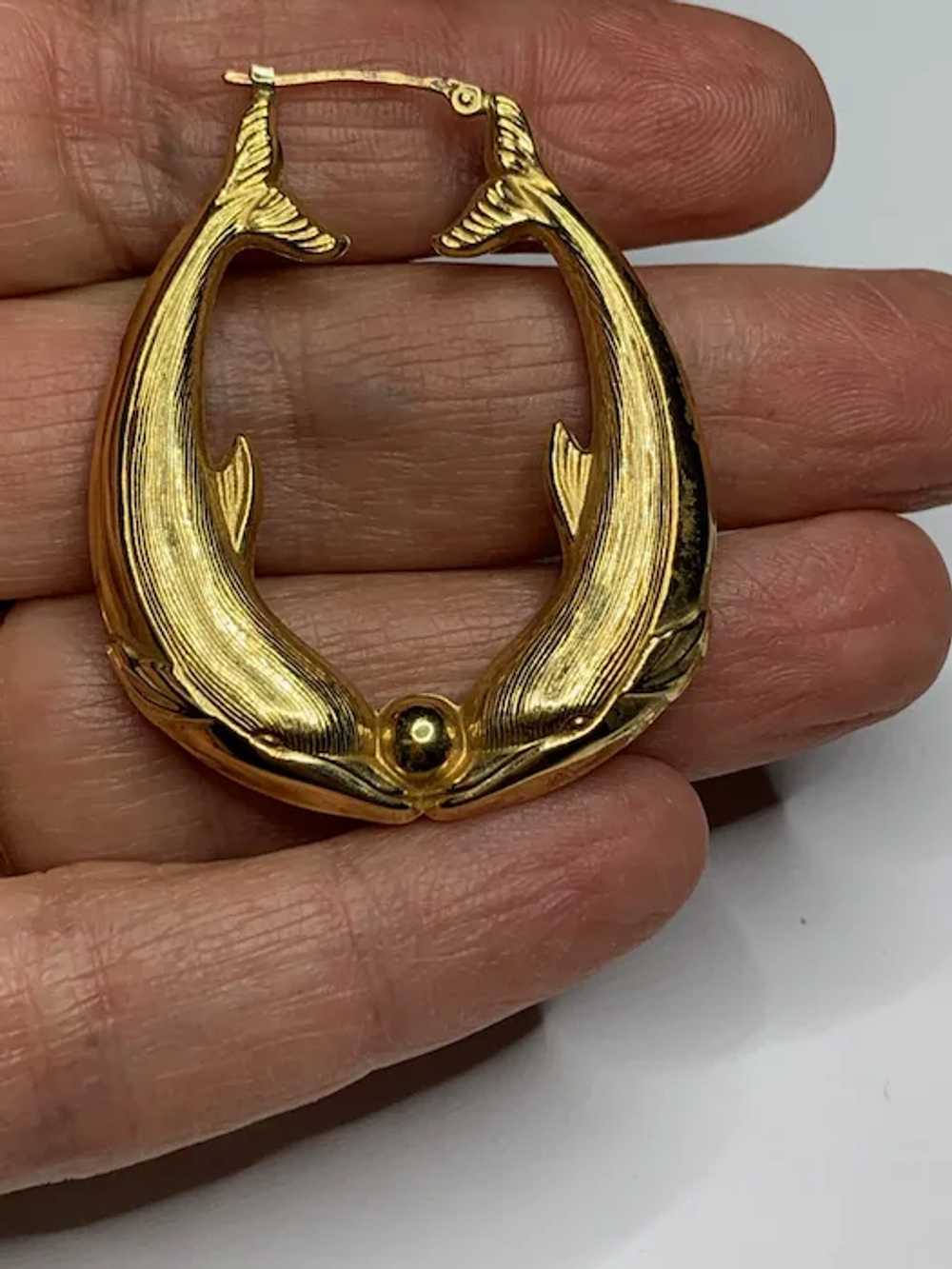 Extra large French 18 K gold Double Dolphin Earri… - image 6