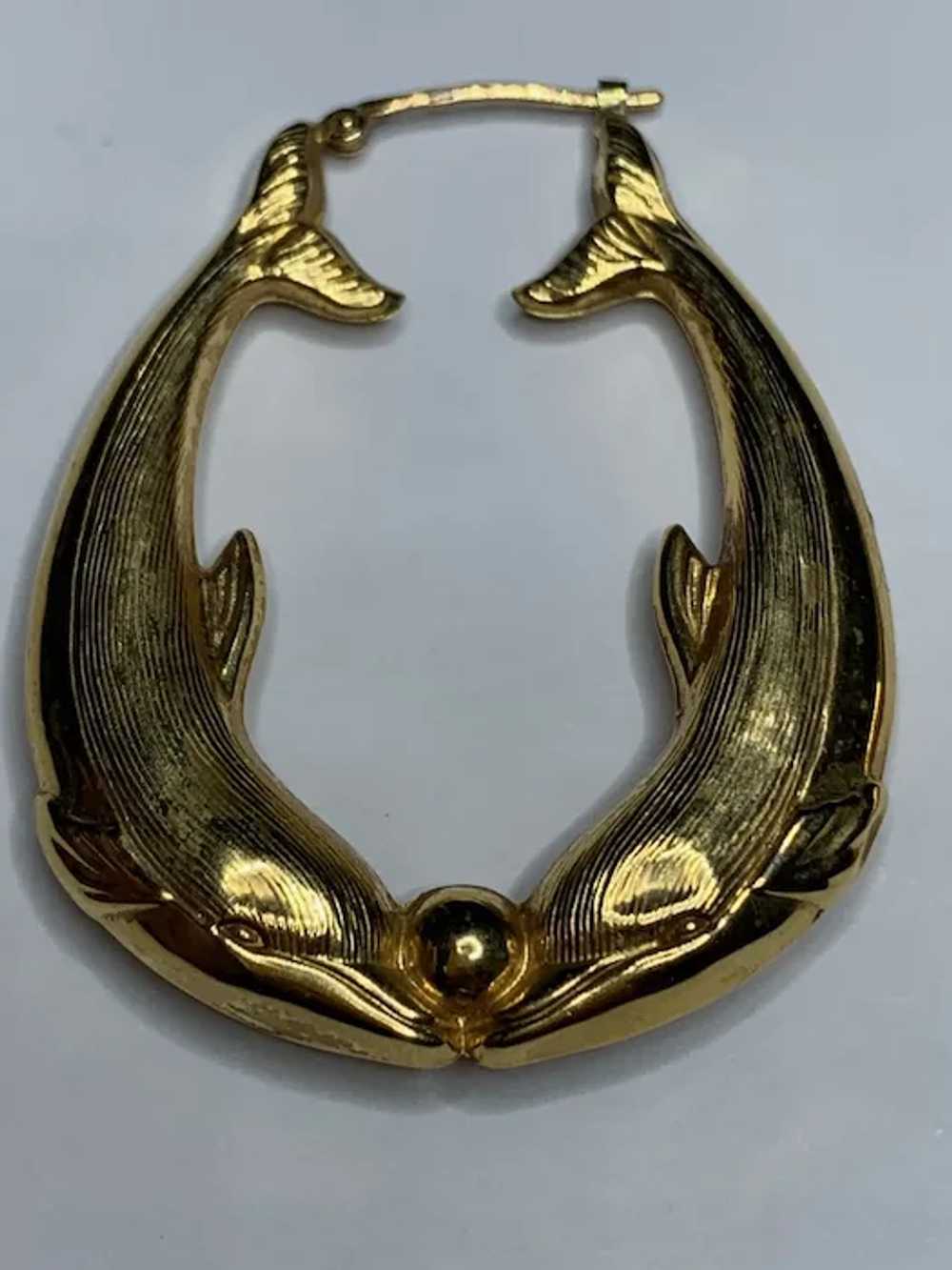 Extra large French 18 K gold Double Dolphin Earri… - image 8