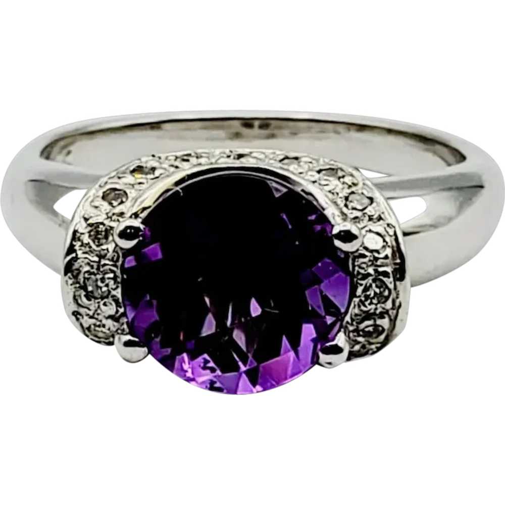 Fabulous 14K Amethyst Diamond Halo Ring - image 1