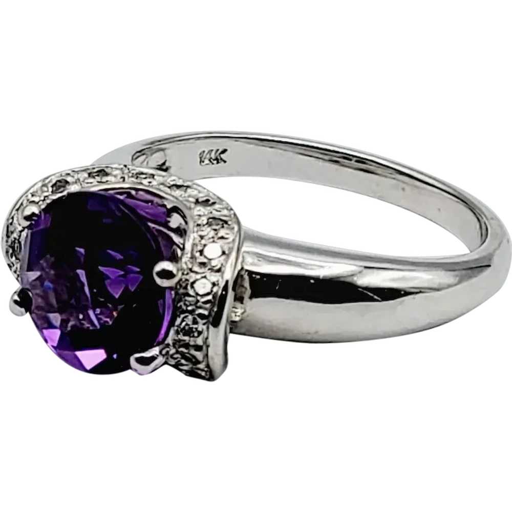 Fabulous 14K Amethyst Diamond Halo Ring - image 2