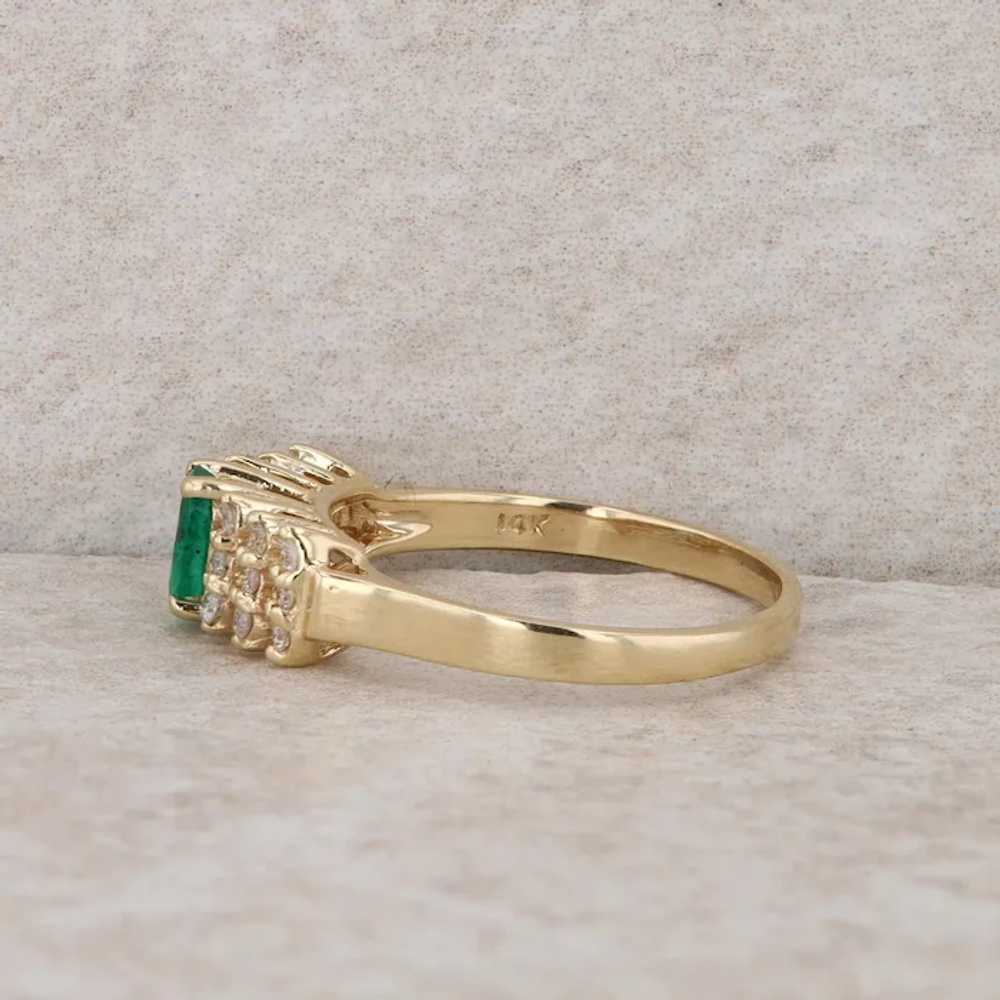 14k Yellow Gold Emerald and Diamond Row Ring - image 3
