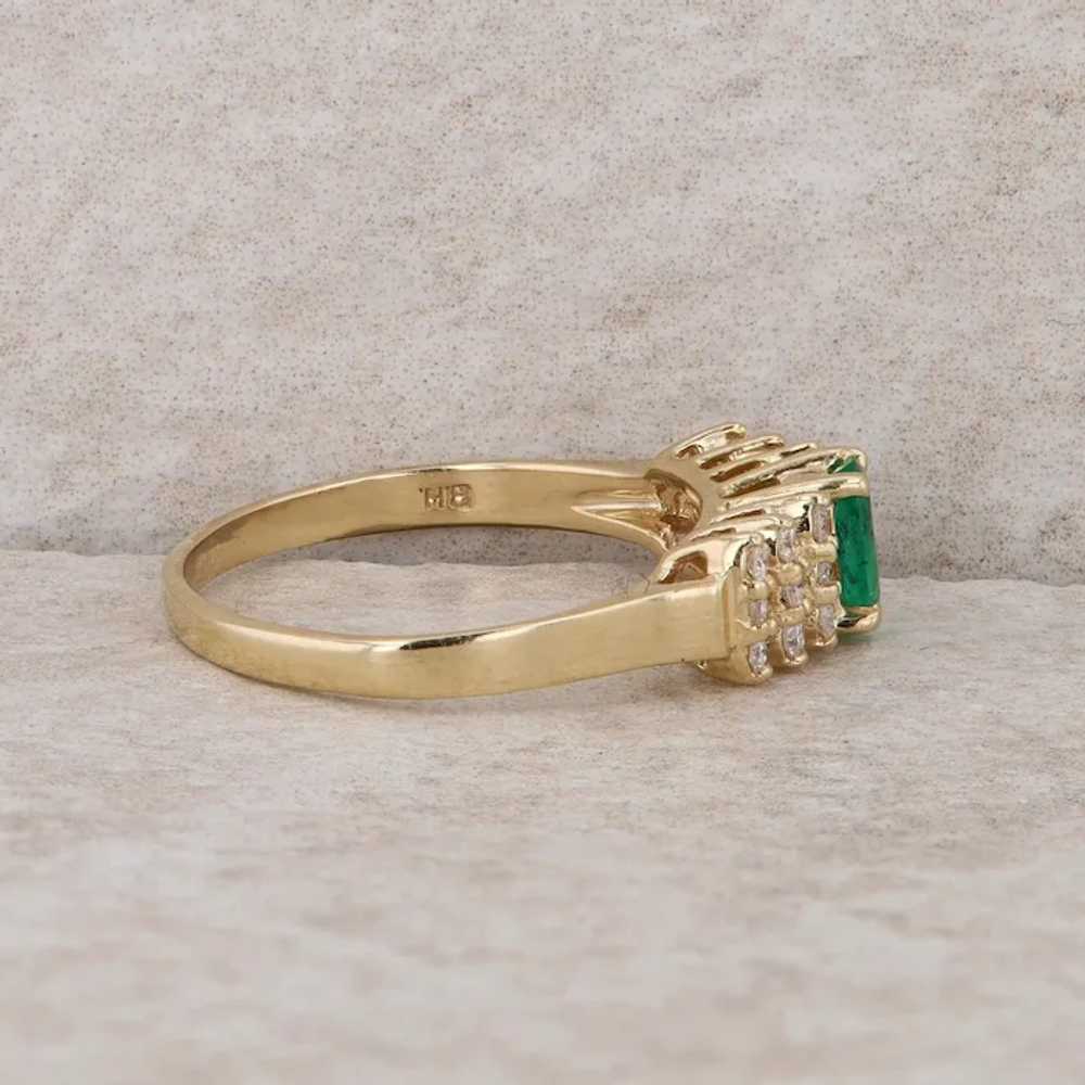 14k Yellow Gold Emerald and Diamond Row Ring - image 4