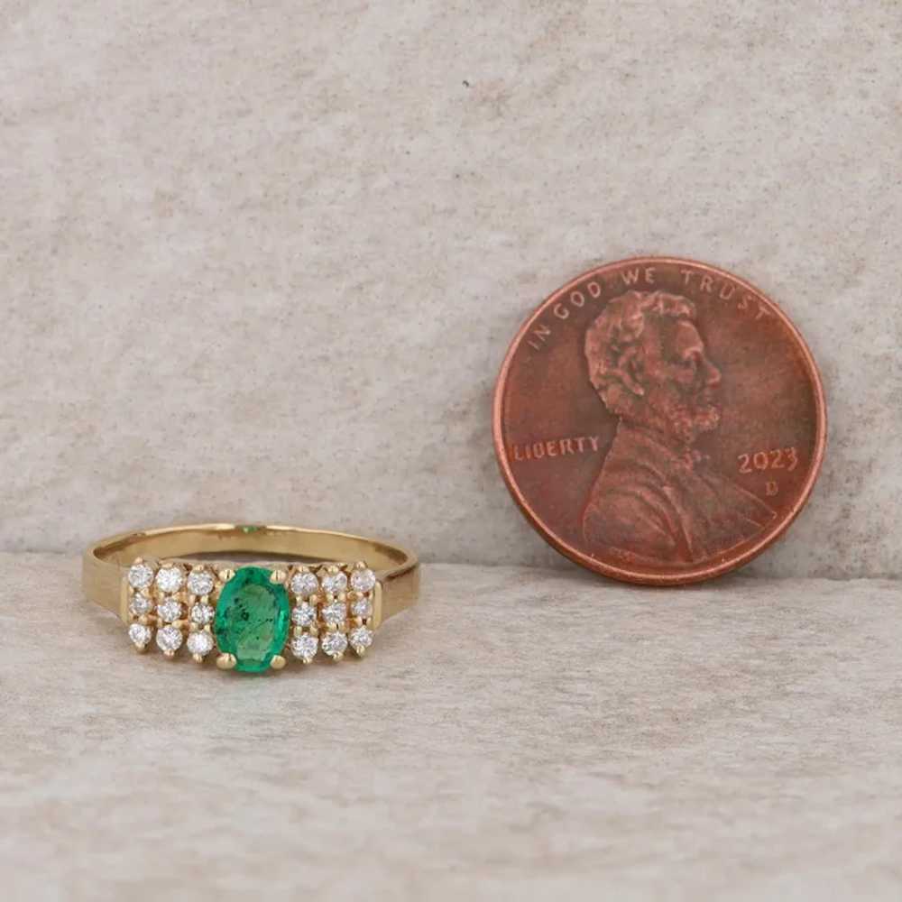 14k Yellow Gold Emerald and Diamond Row Ring - image 5