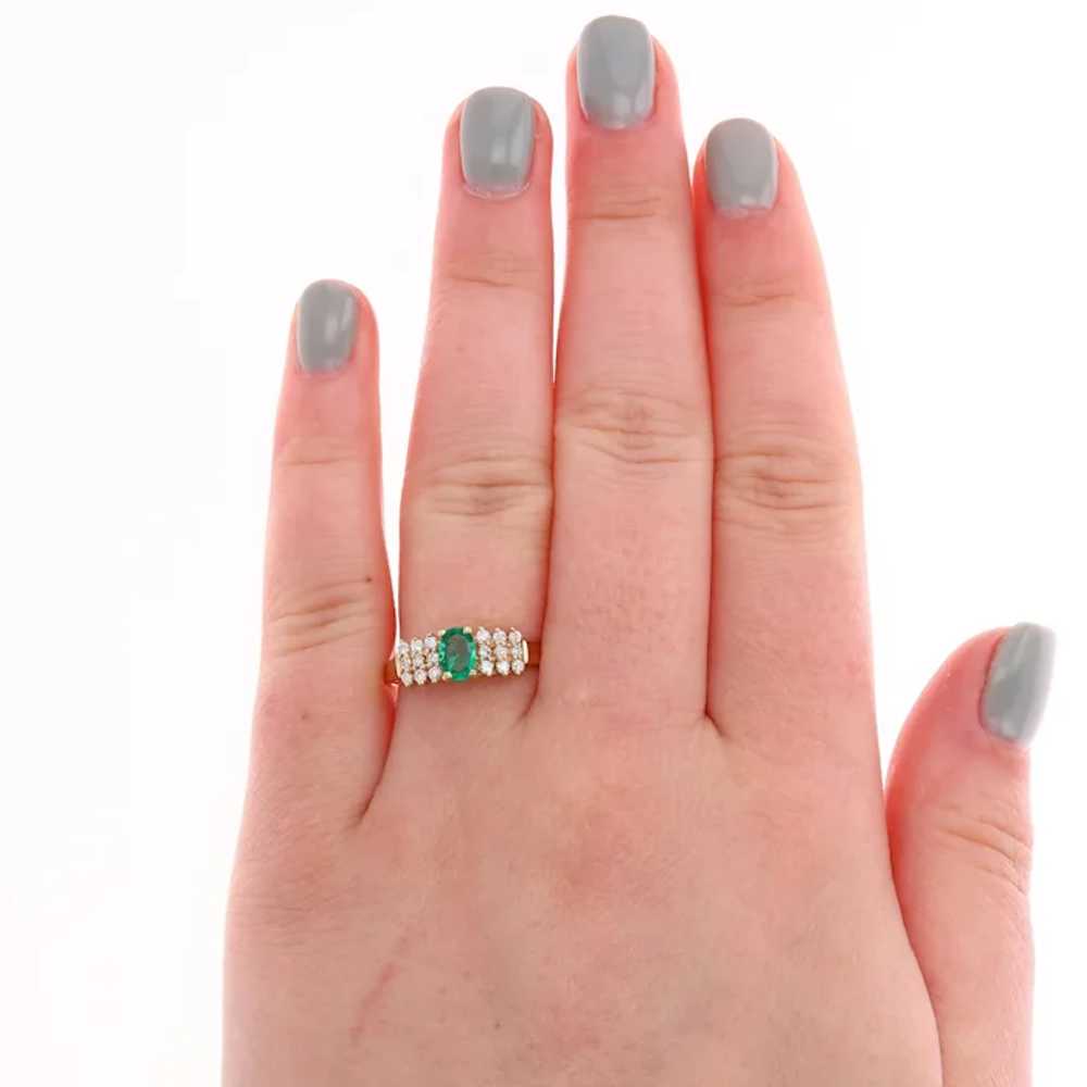 14k Yellow Gold Emerald and Diamond Row Ring - image 6