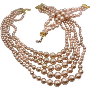 KJL Glass Pearls, 5 Strand, Pearl Necklace, Brace… - image 1