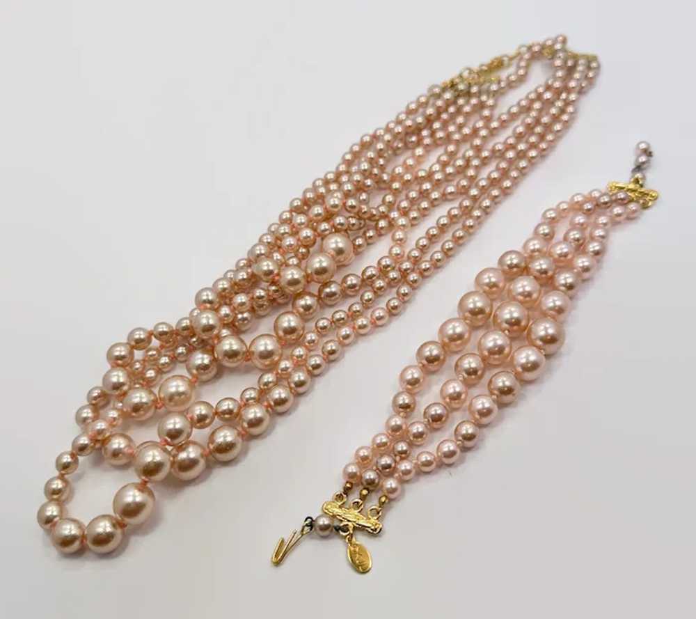 KJL Glass Pearls, 5 Strand, Pearl Necklace, Brace… - image 5
