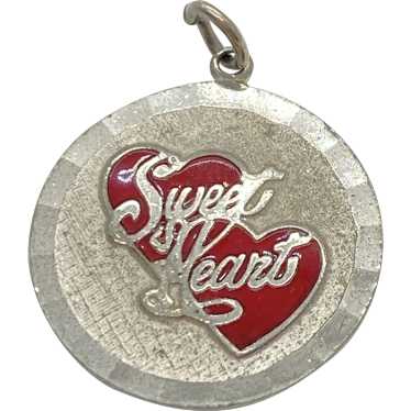 Enameled Vintage Sweet Heart Charm Sterling Silver - image 1