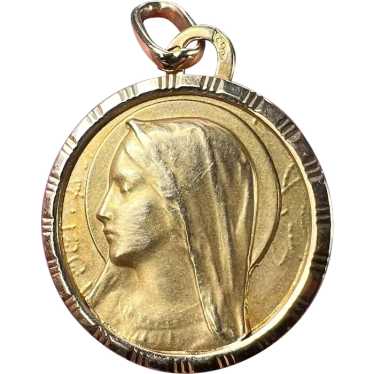 French Perriat Virgin Mary 18K Yellow Gold Pendant