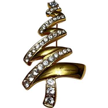 Vintage Zig Zag Rhinestone Monet Christmas Tree Pi