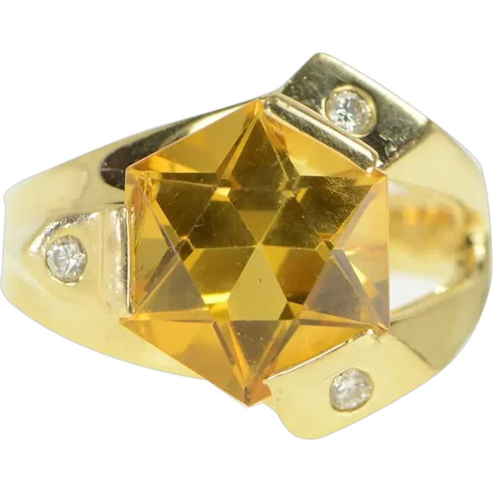 14K Honeycomb Golden Citrine Diamond Statement Ri… - image 1