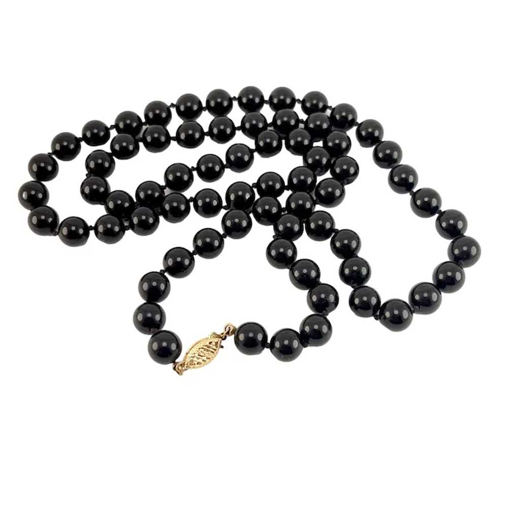 Black Onyx 8mm Beaded Necklace Hand Knotted 14K Y… - image 4