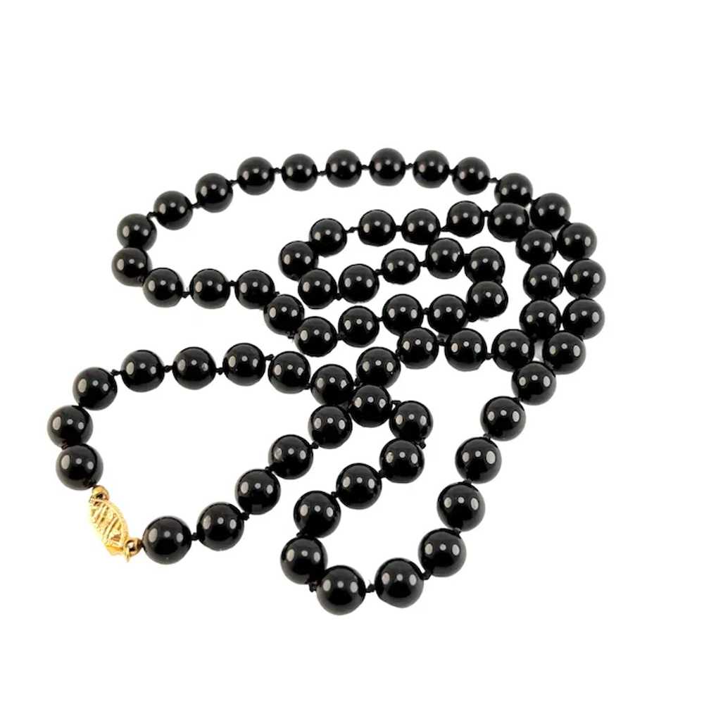 Black Onyx 8mm Beaded Necklace Hand Knotted 14K Y… - image 6
