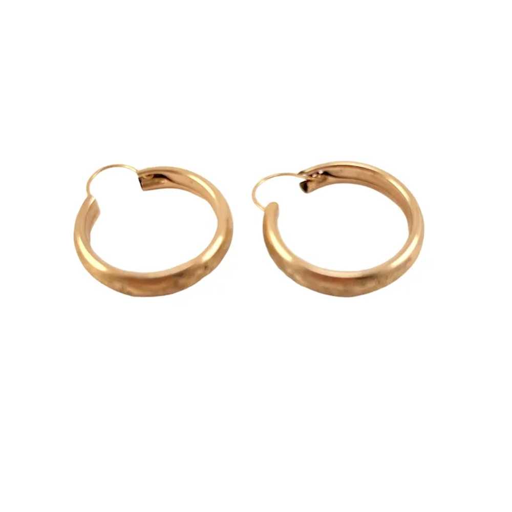 Etched Gold Filled Hoop Earrings 7/8" Vintage Pie… - image 3