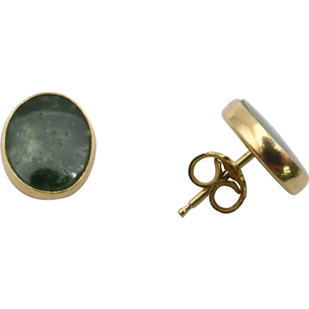 Chrysoprase, Oval Studs 14K Gold Yellow Gold - image 1