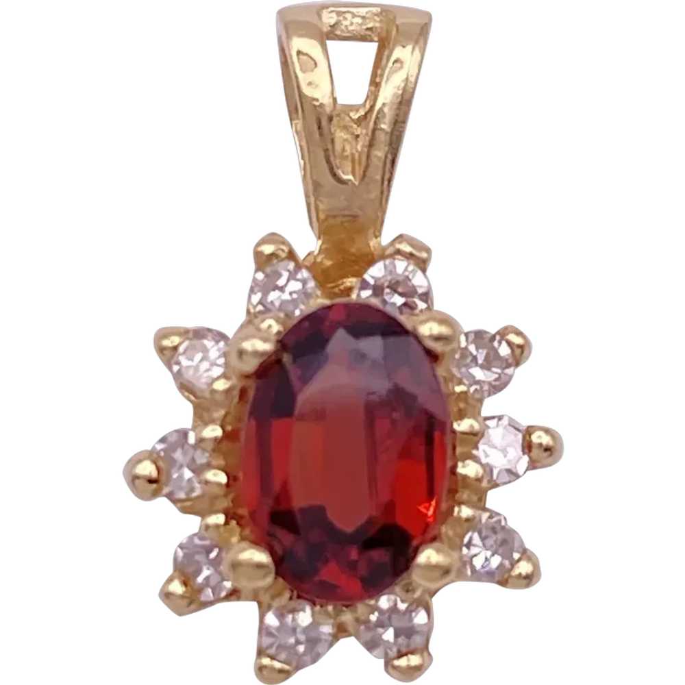 Garnet and Diamond Halo Pendant .68 Carat TGW 14K… - image 1