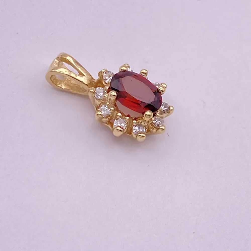 Garnet and Diamond Halo Pendant .68 Carat TGW 14K… - image 2