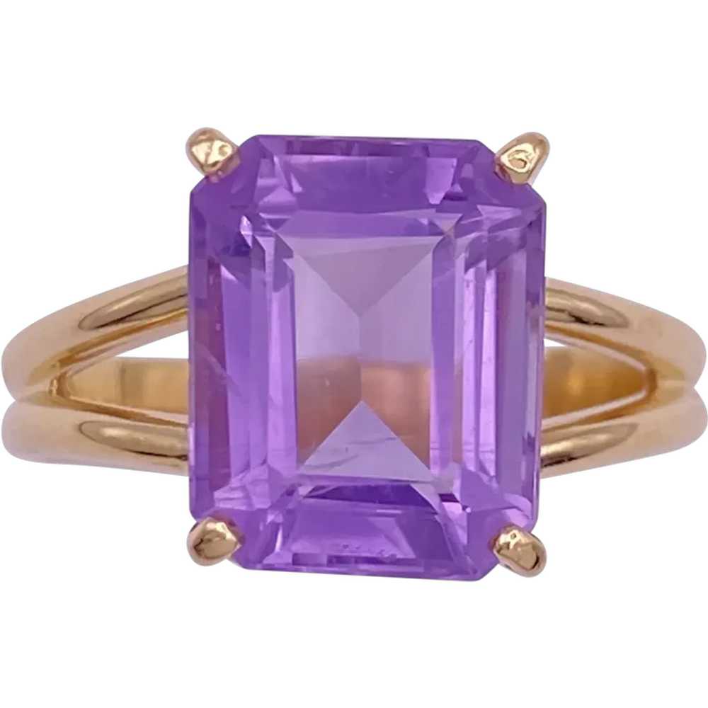 Vintage Amethyst Solitaire Ring Emerald Cut 3.15 … - image 1