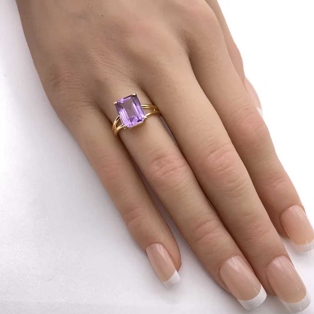 Vintage Amethyst Solitaire Ring Emerald Cut 3.15 … - image 2