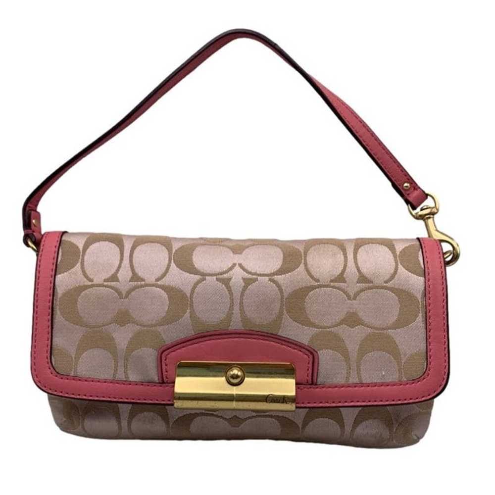 COACH y2k Pink and Tan Signature Canvas Wristlet … - image 1