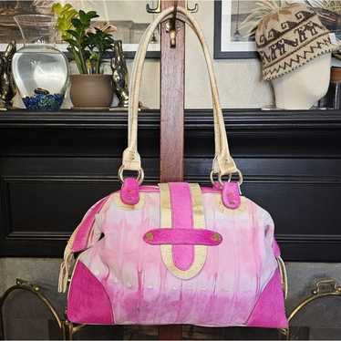 Fabric & Cowhide Tie Dye Pink Satchel Handbag Purs