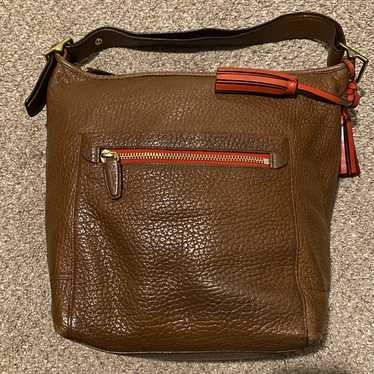 RARE_COACH Legacy Textured Leather Brown Shoulder… - image 1
