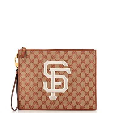 GUCCI MLB Zip Pouch GG Canvas with Applique Medium